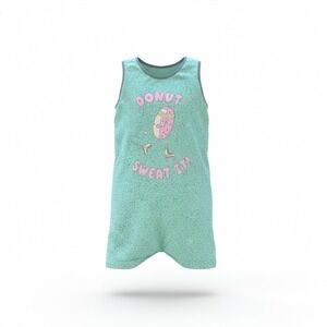 RAGS to Raches Toddler 2T Donut Sweat It Sleeveless Romper Teal Sprinkle Print